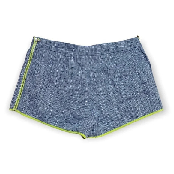 Club Monaco Sabrina Shorts Linen & Silk Tweed Marine Blue & Neon Green - Picture 2 of 5